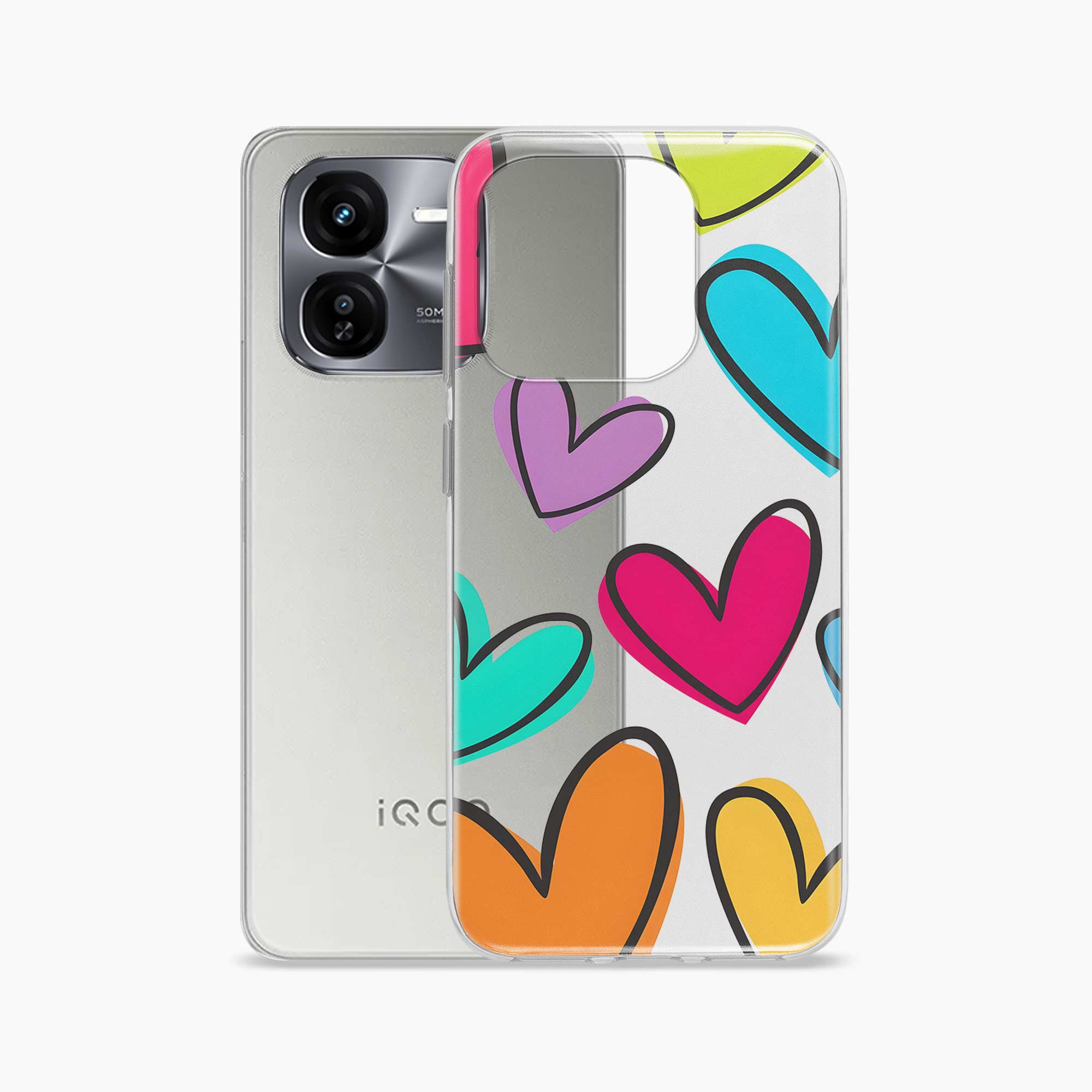 Multicolor Hearts Iqoo Z9x 5G Silicone Back Cover