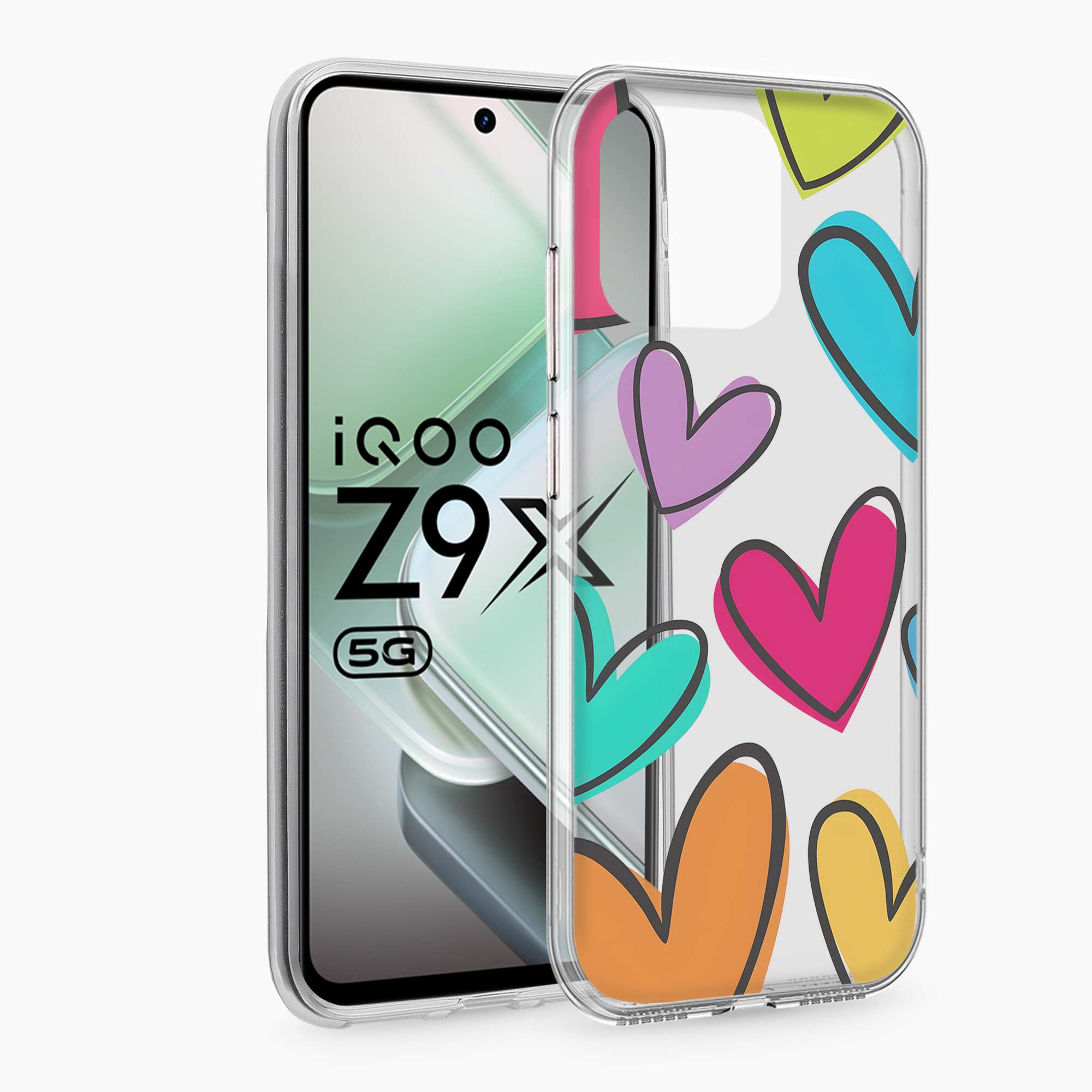Multicolor Hearts Iqoo Z9x 5G Silicone Back Cover