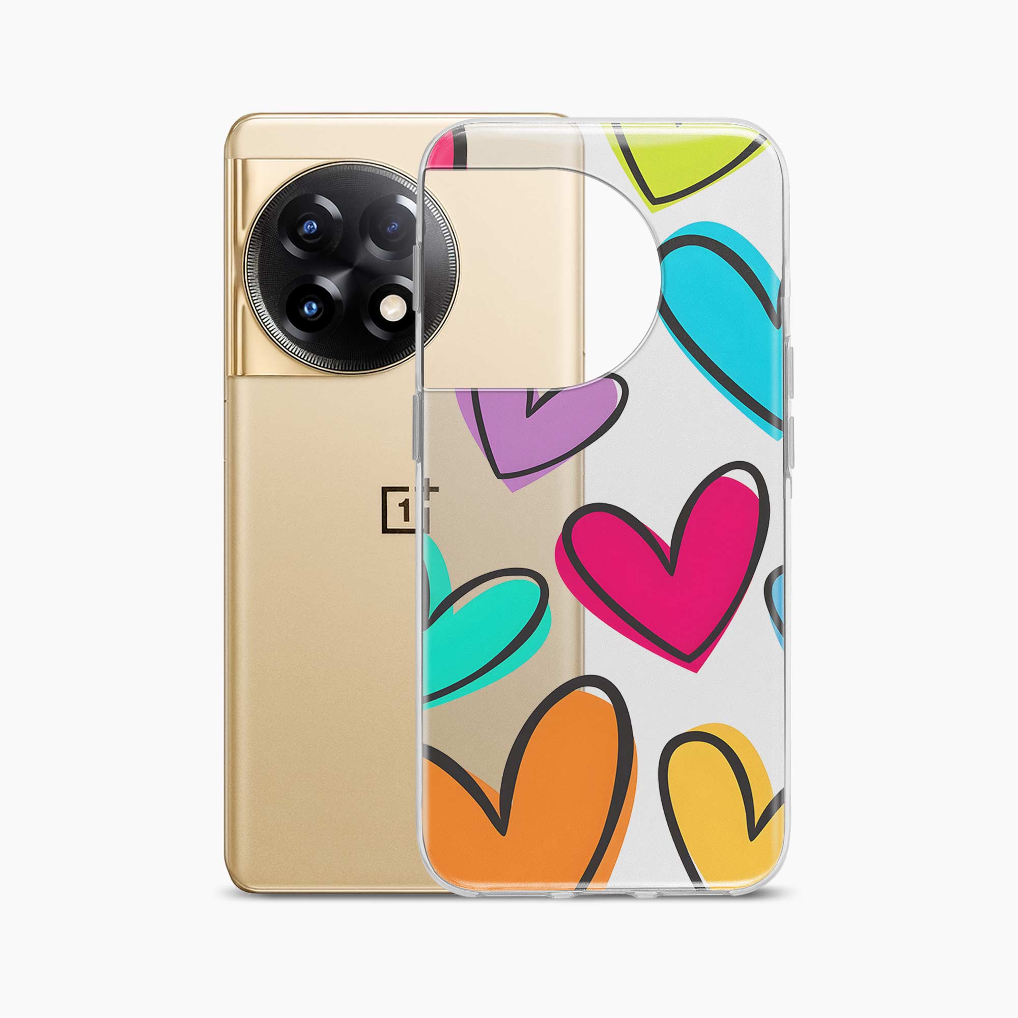 Multicolor Hearts OnePlus 11 Silicone Back Cover