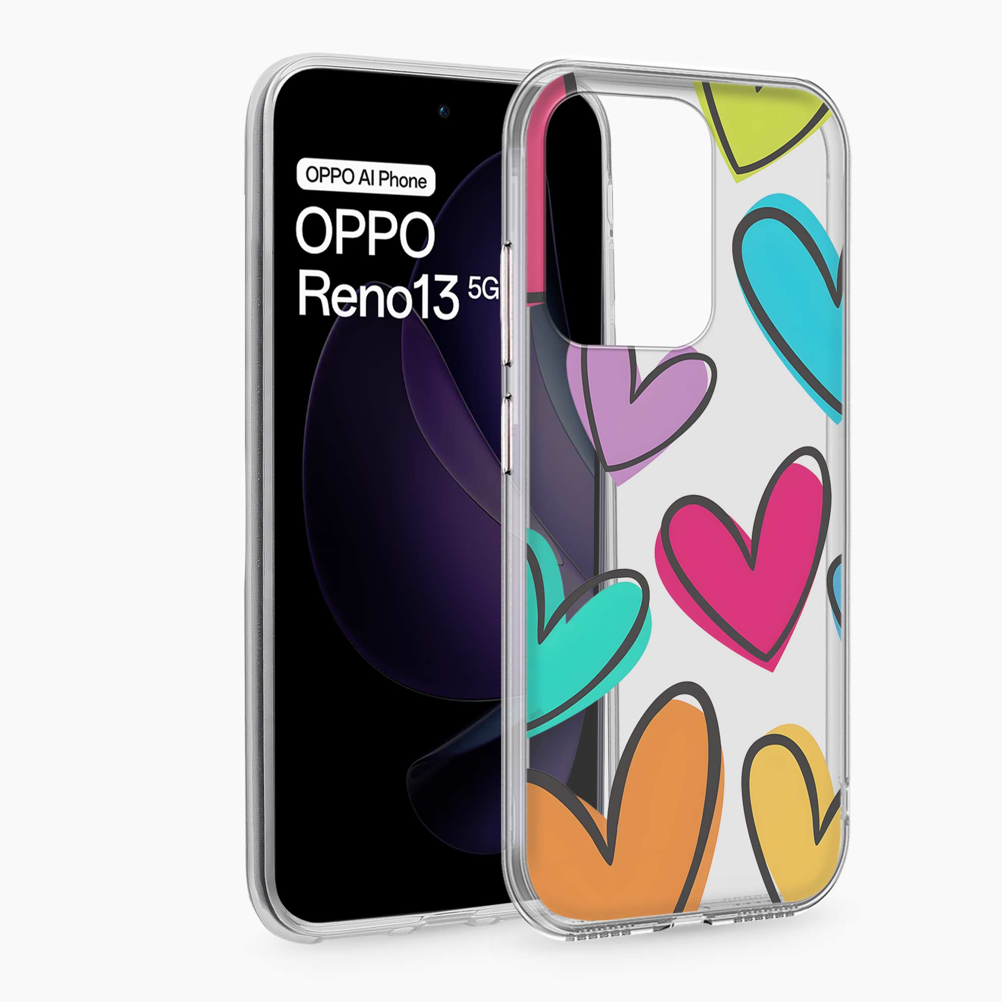 Multicolor Hearts Oppo Reno 13 5G Silicone Back Cover