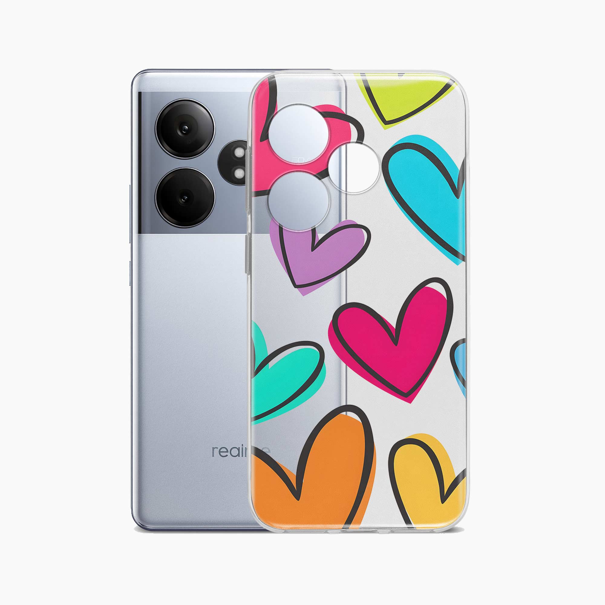 Multicolor Hearts Realme Gt 6T 5G Silicone Back Cover