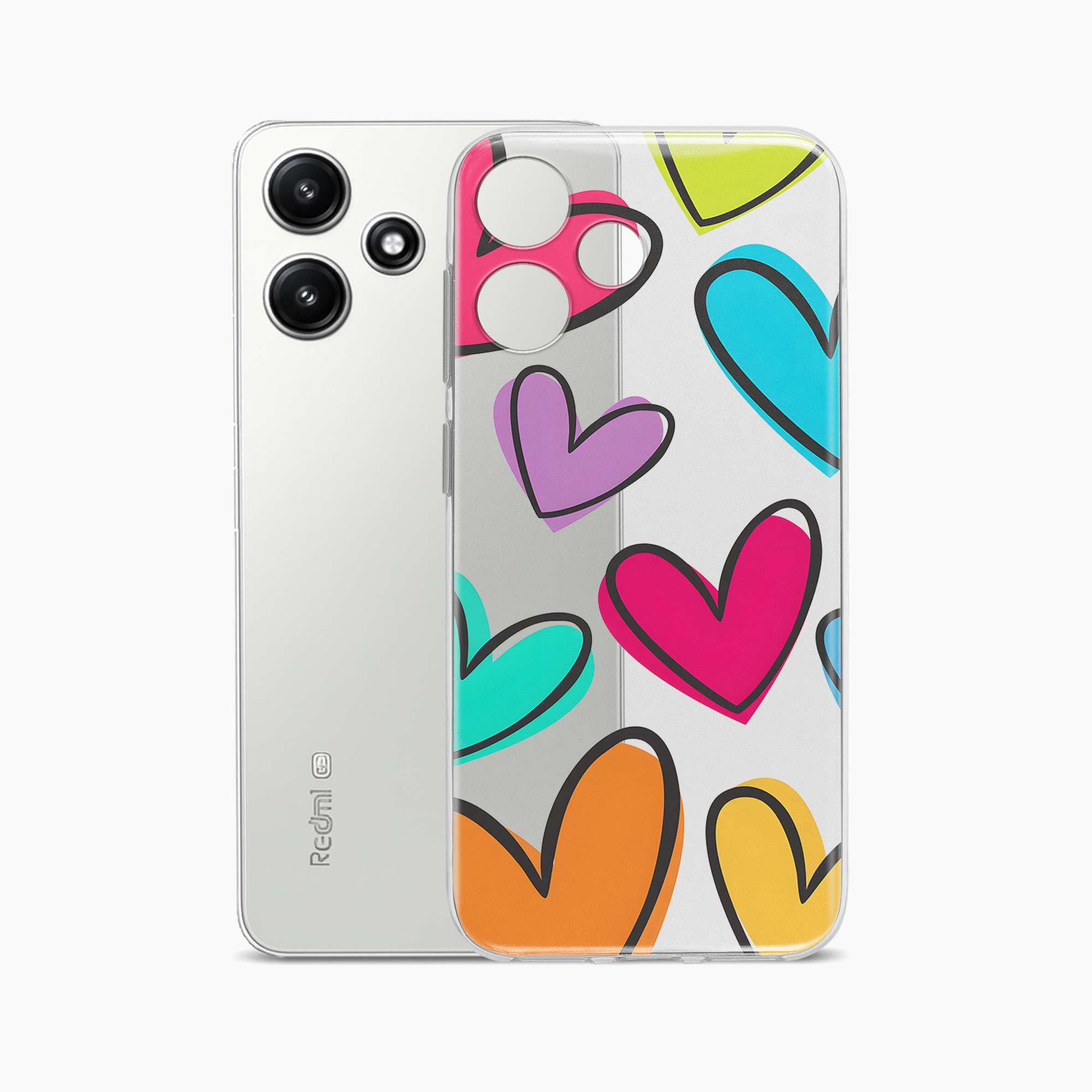 Multicolor Hearts Redmi 12 5G Silicone Back Cover