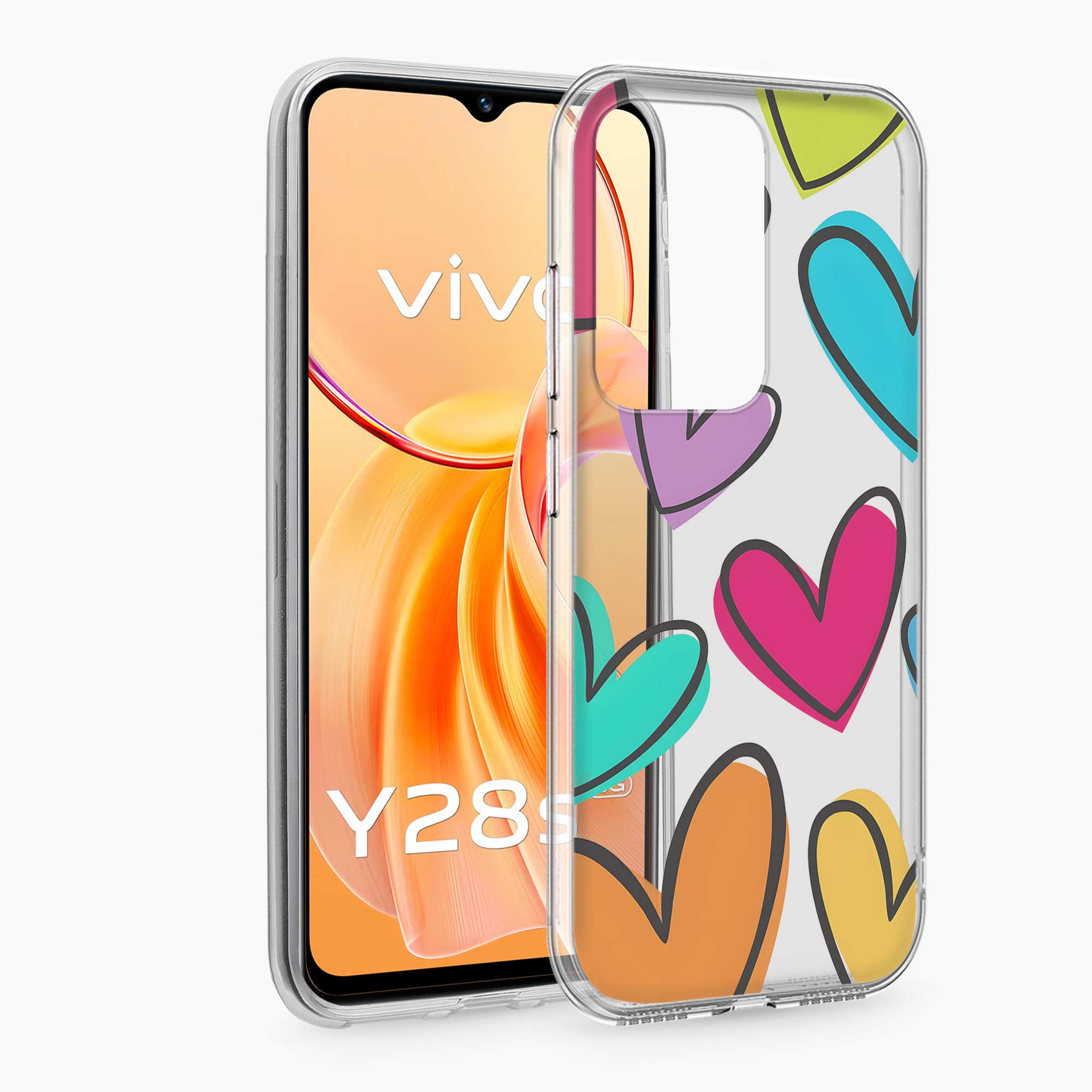 Multicolor Hearts Vivo Y28s 5G Silicone Back Cover