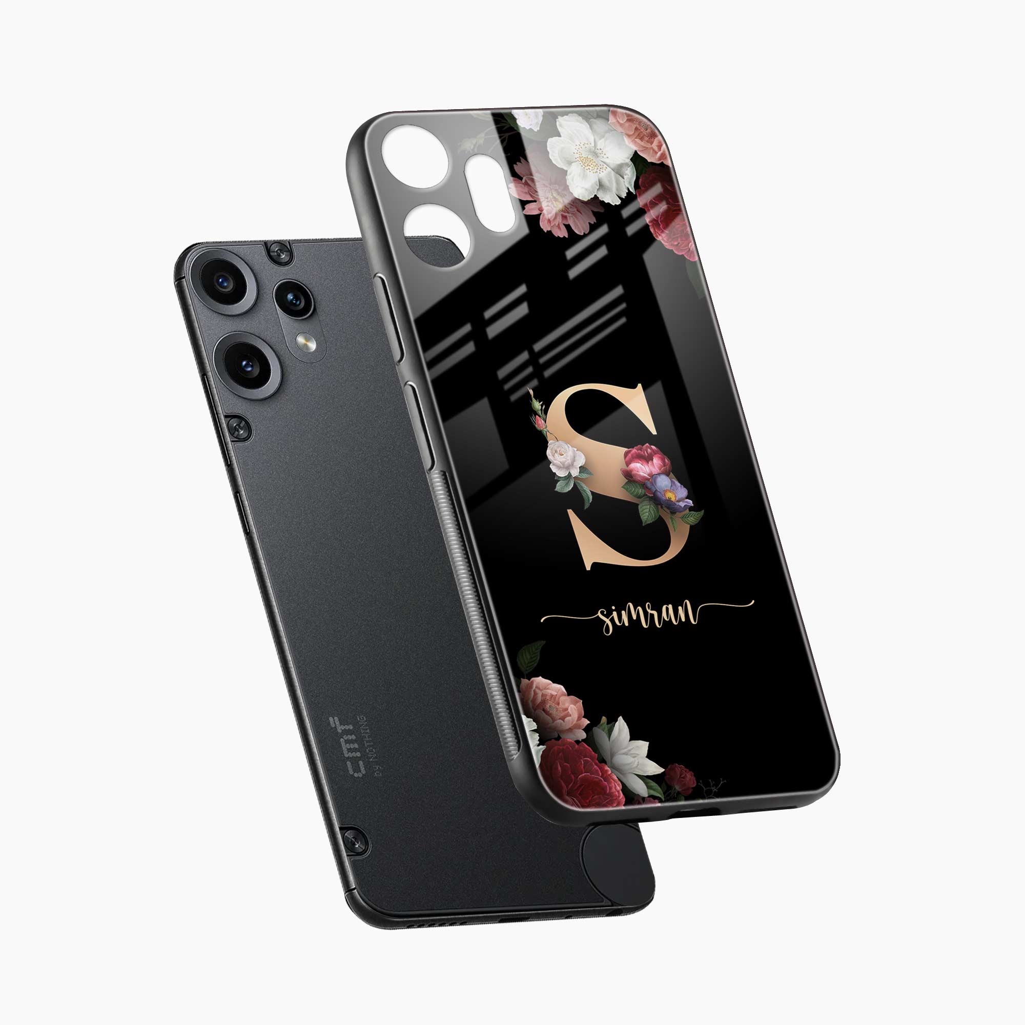 Black Floral Name Personalised Nothing Phone 2 Pro 5G Back Cover