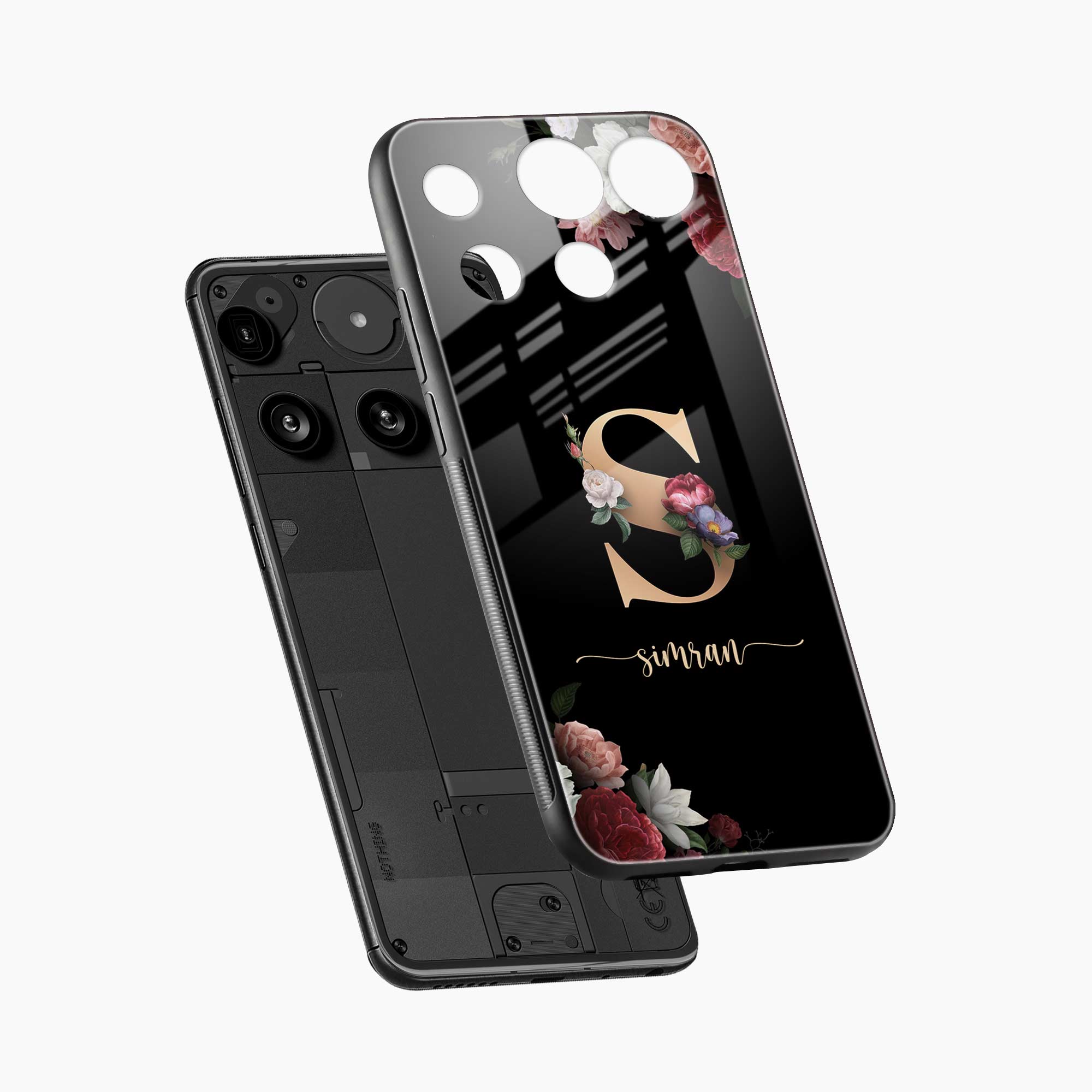 Black Floral Name Personalised Nothing Phone 3 Back Cover