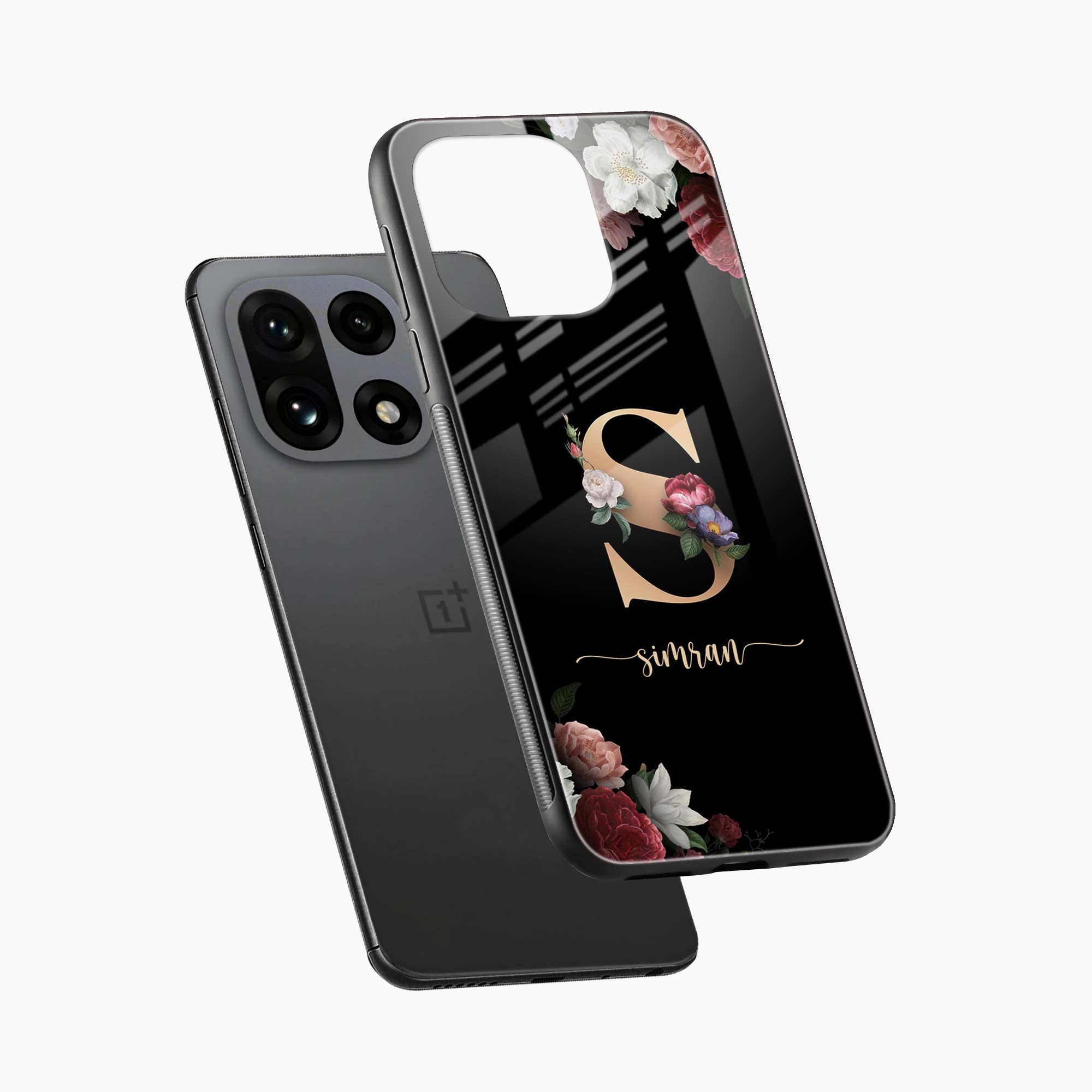 Black Floral Name Personalised OnePlus 15 5G Back Cover