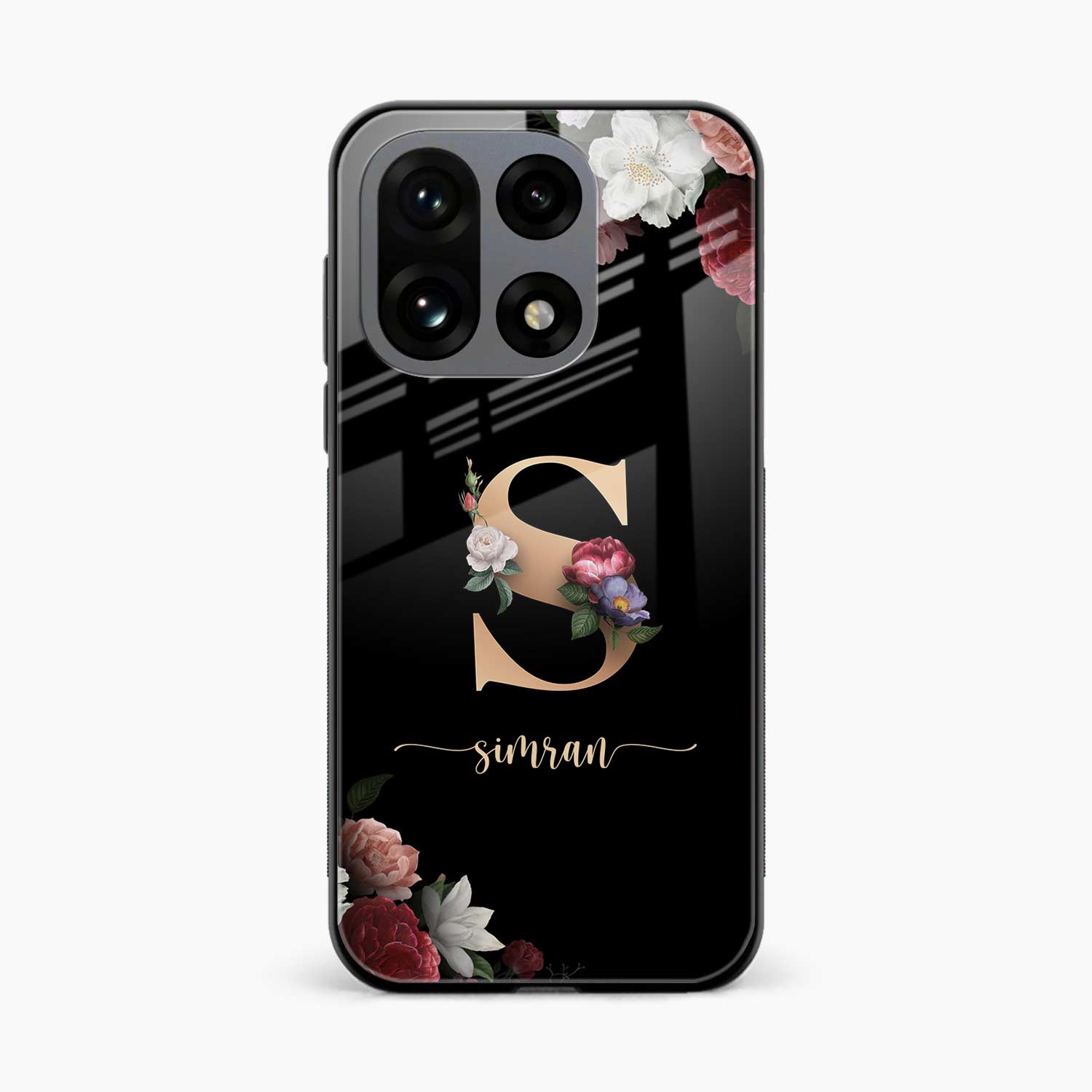 Black Floral Name Personalised OnePlus 15 5G Back Cover