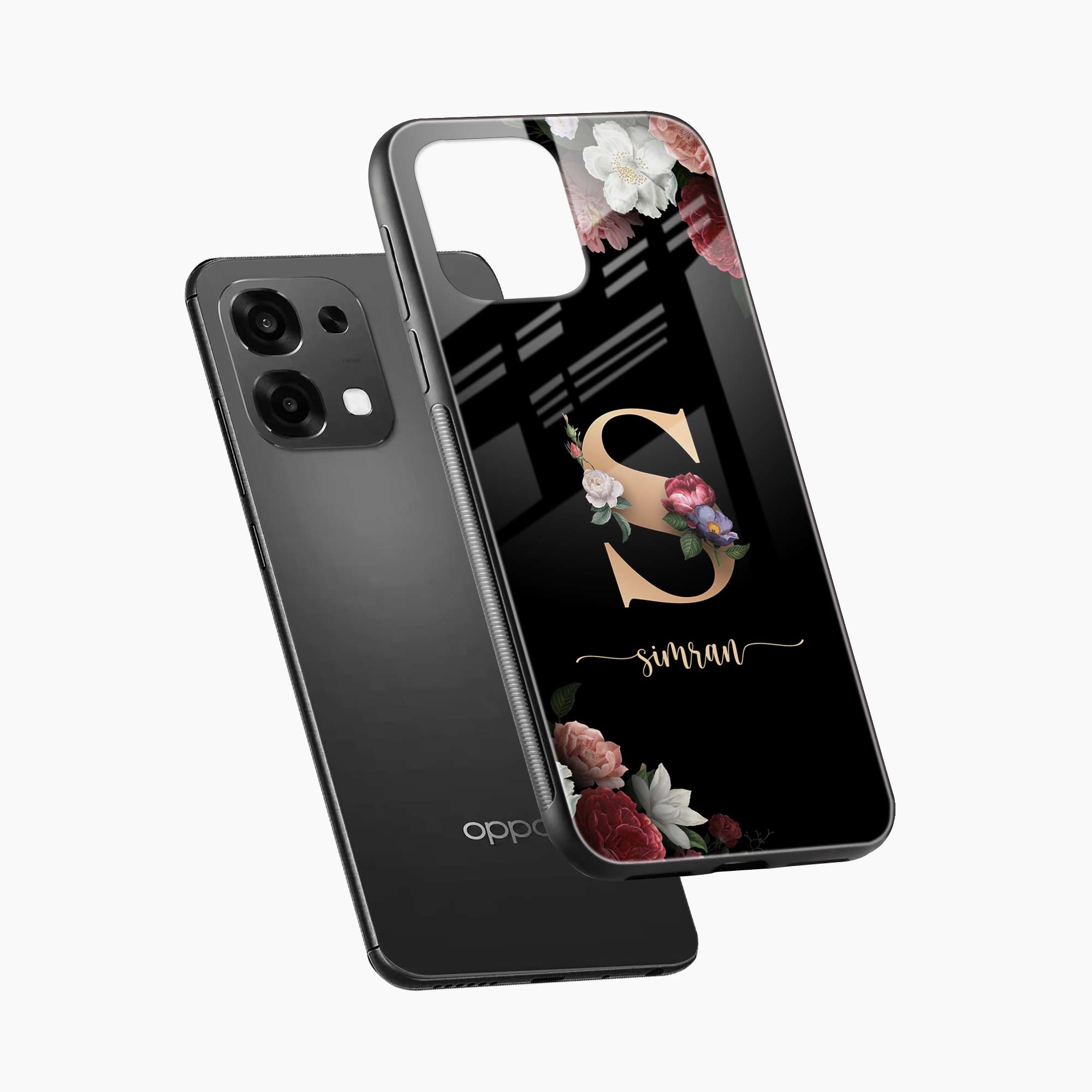 Black Floral Name Personalised Oppo F31 5G Back Cover