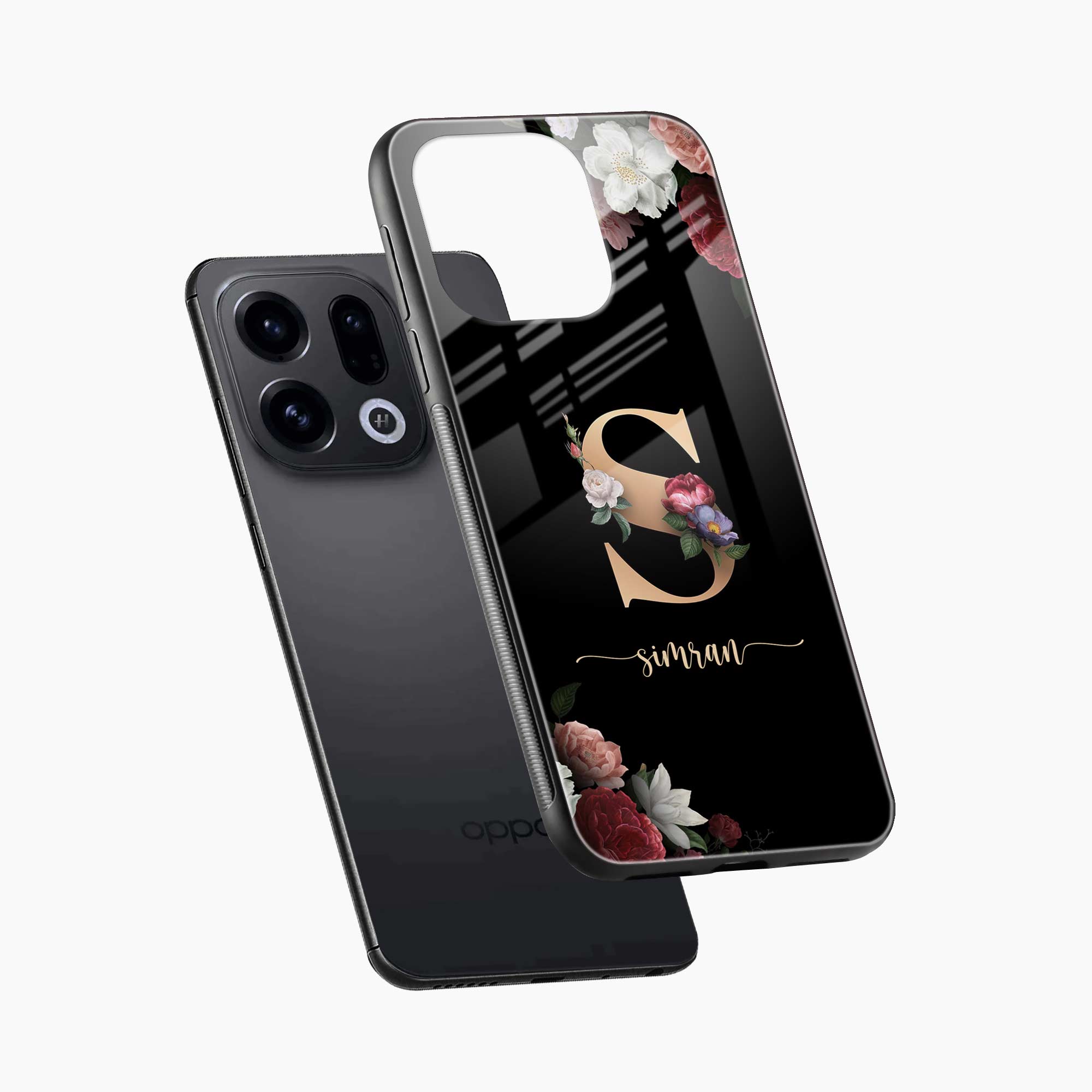 Black Floral Name Personalised Oppo Find X9 Back Cover