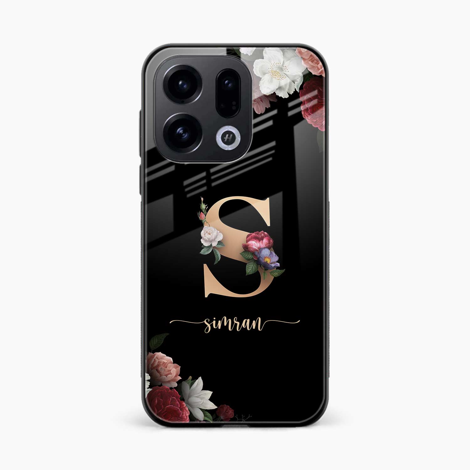Black Floral Name Personalised Oppo Find X9 Back Cover
