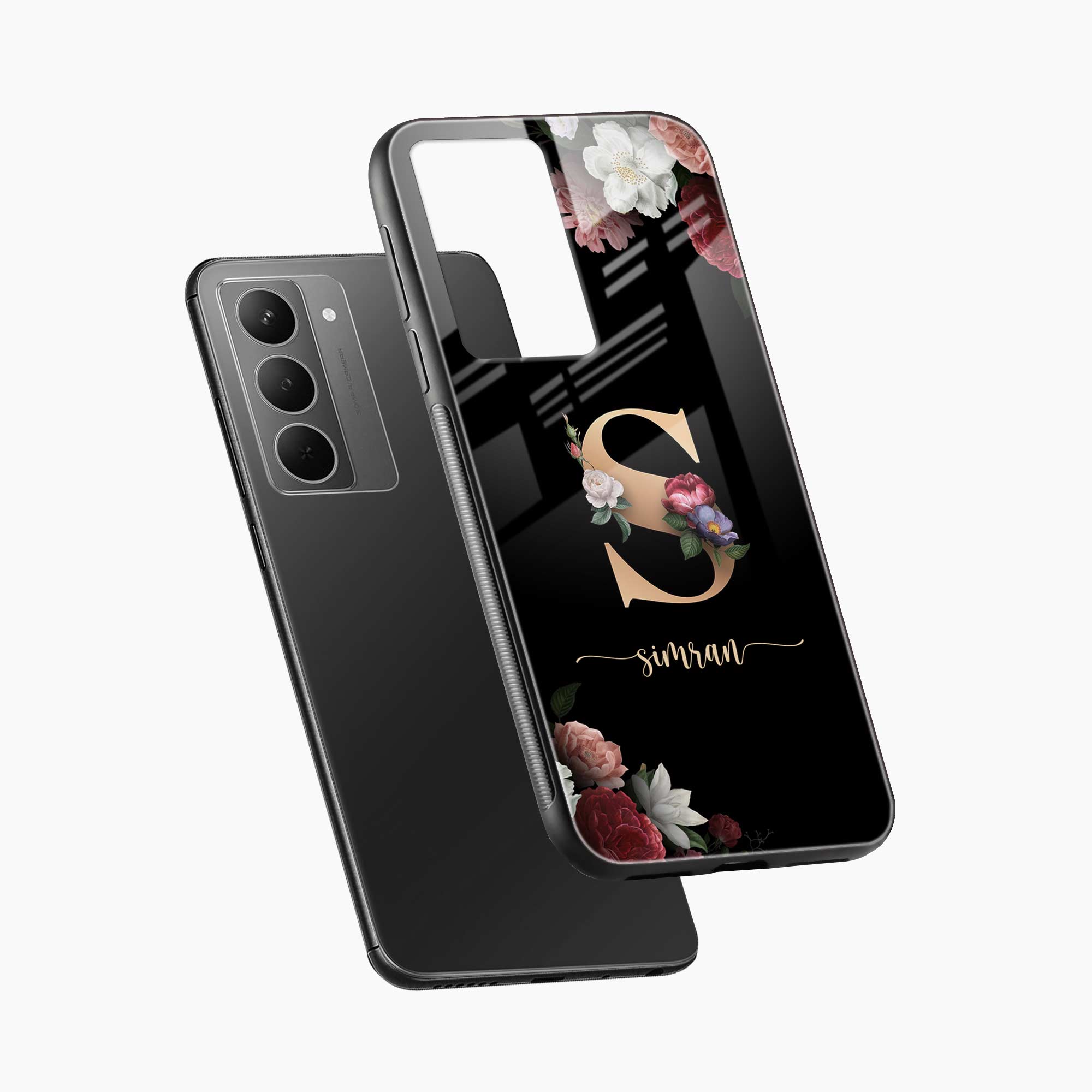 Black Floral Name Personalised Realme Narzo 80x 5G Back Cover