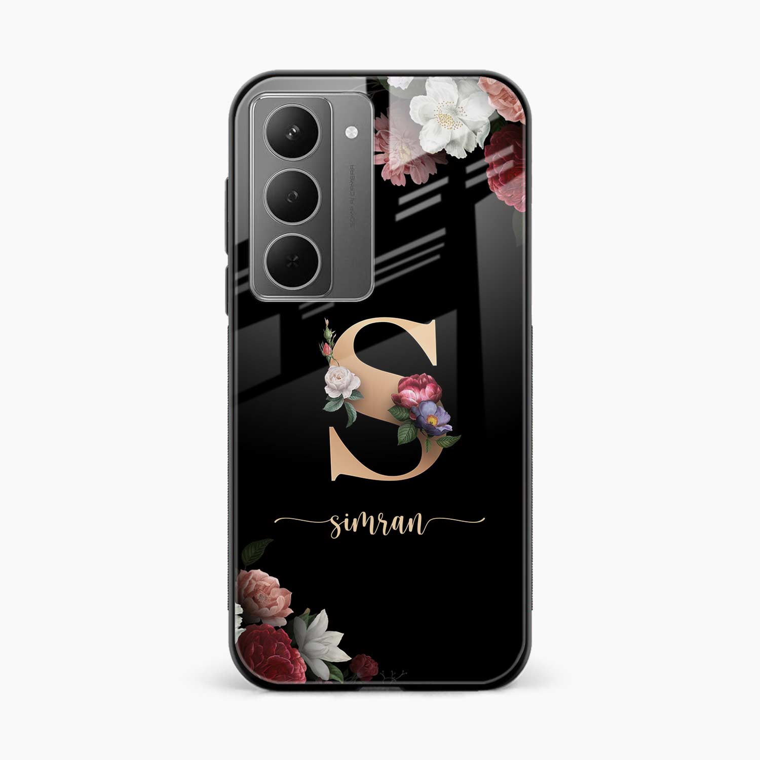 Black Floral Name Personalised Realme Narzo 80x 5G Back Cover