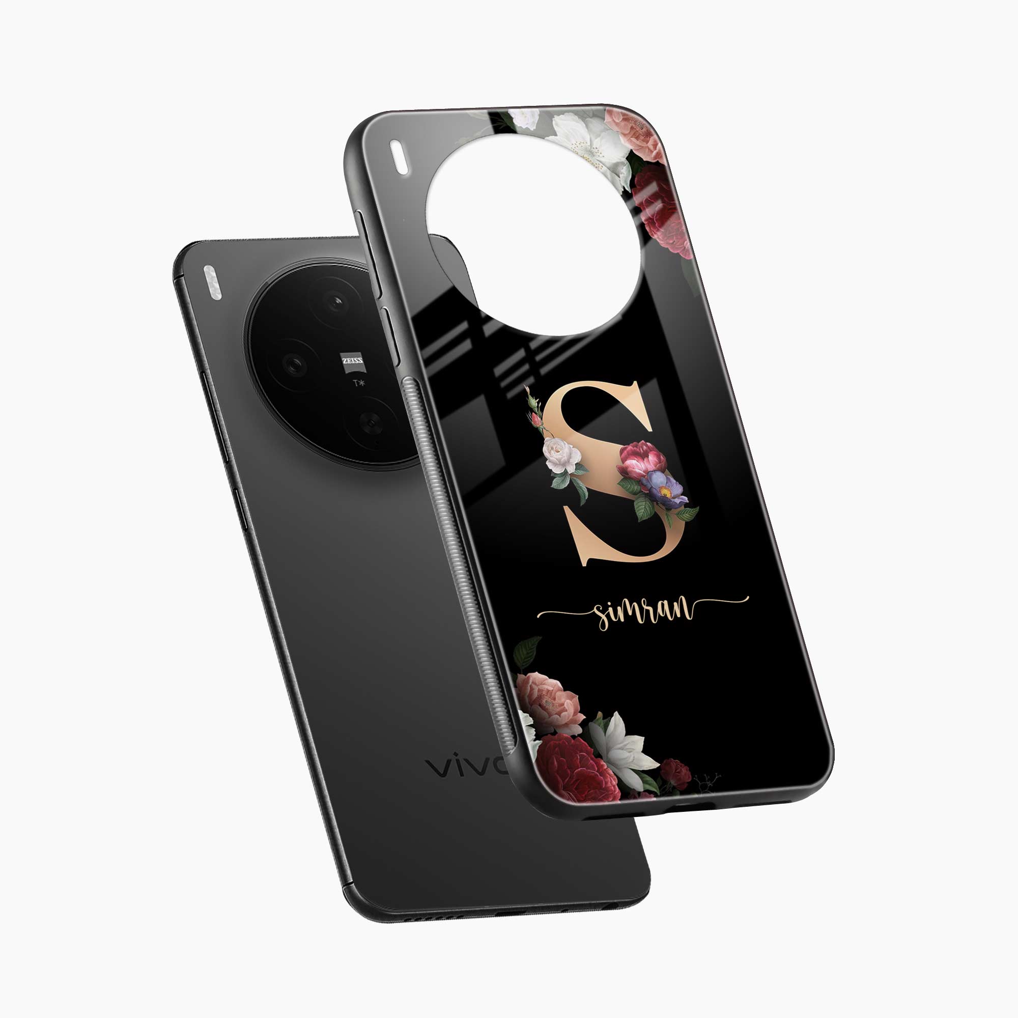 Black Floral Name Personalised Vivo X300 5G Back Cover