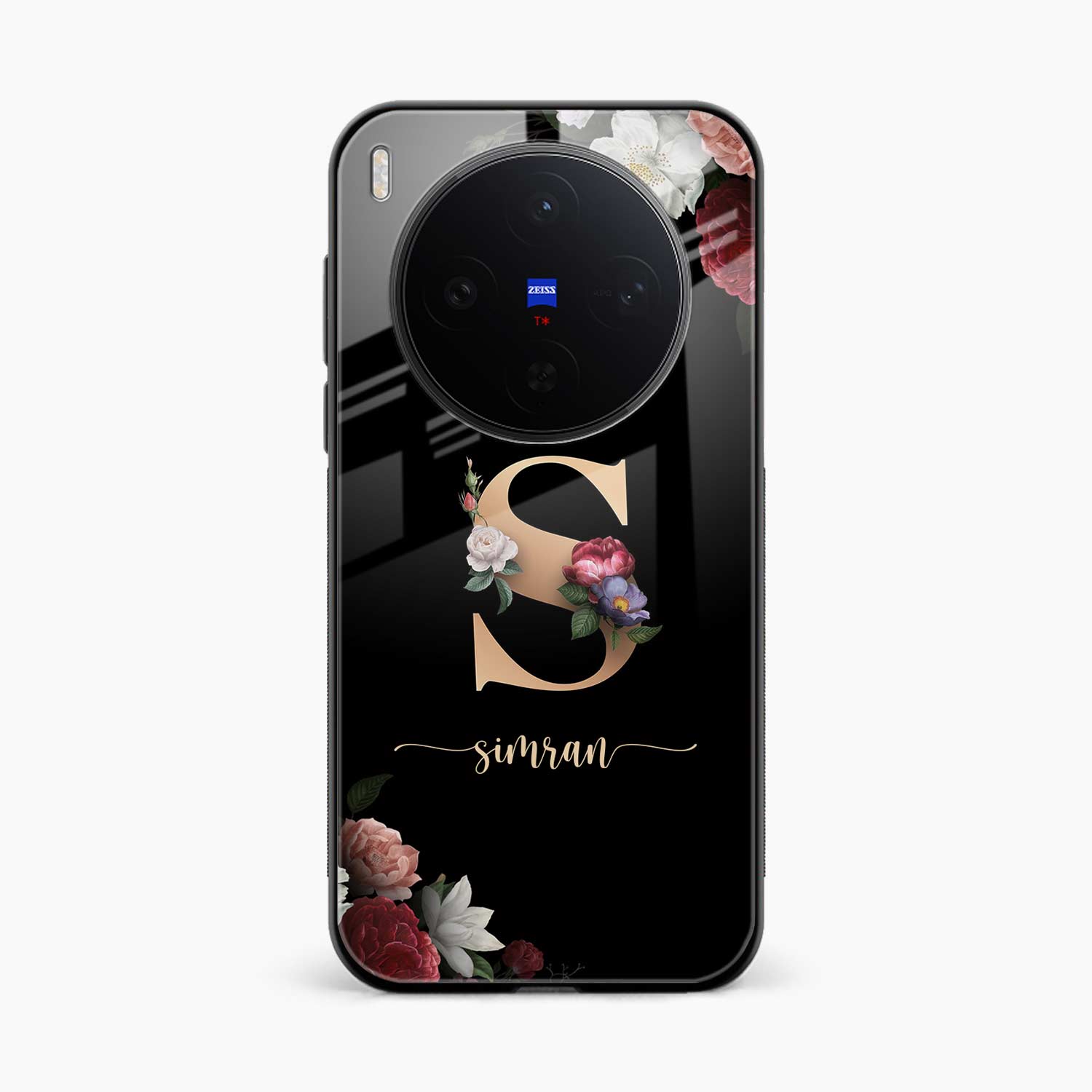 Black Floral Name Personalised Vivo X300 5G Back Cover