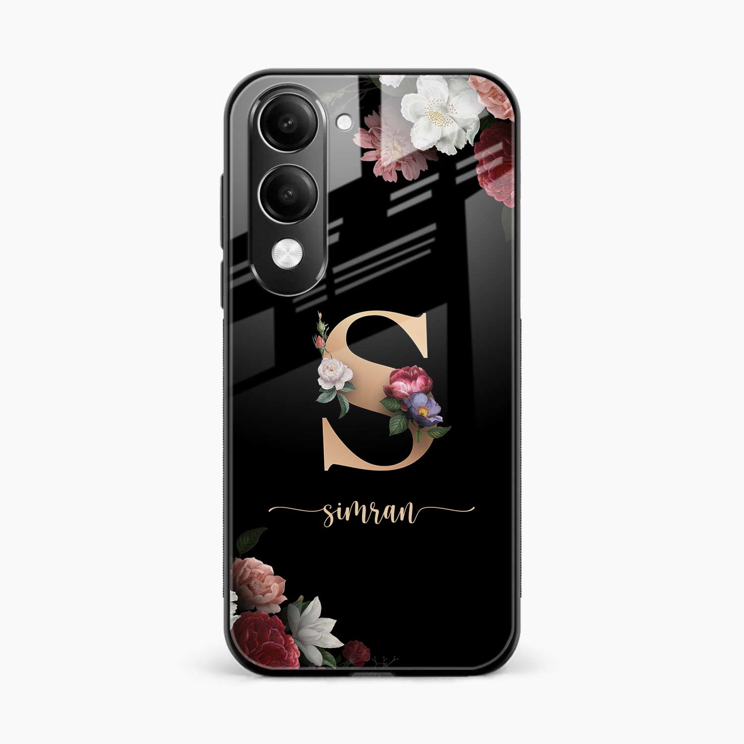 Black Floral Name Personalised Vivo Y19s 5G Back Cover