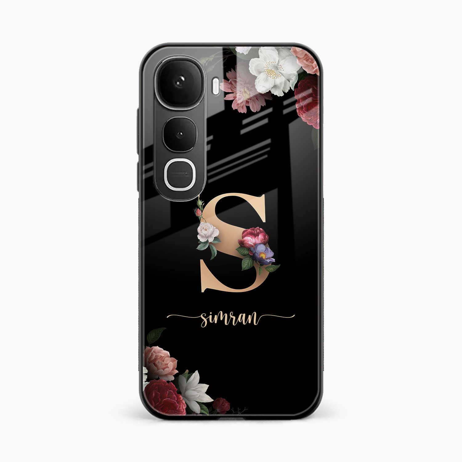 Black Floral Name Personalised Vivo Y400 5G Back Cover