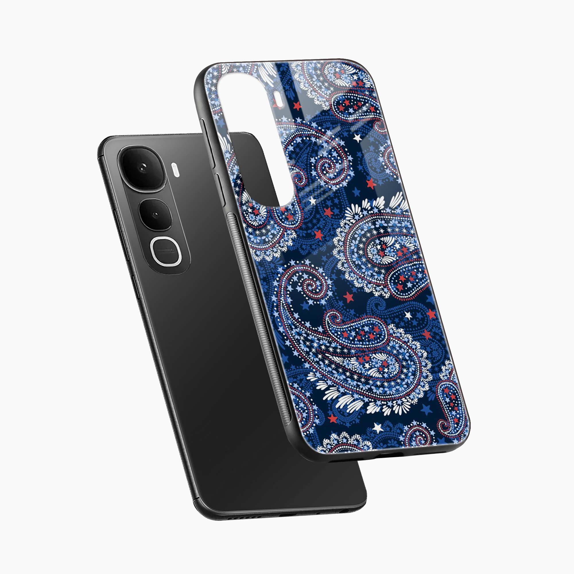 Blue Colored Classical Pattern Vivo Y400 5G Back Cover