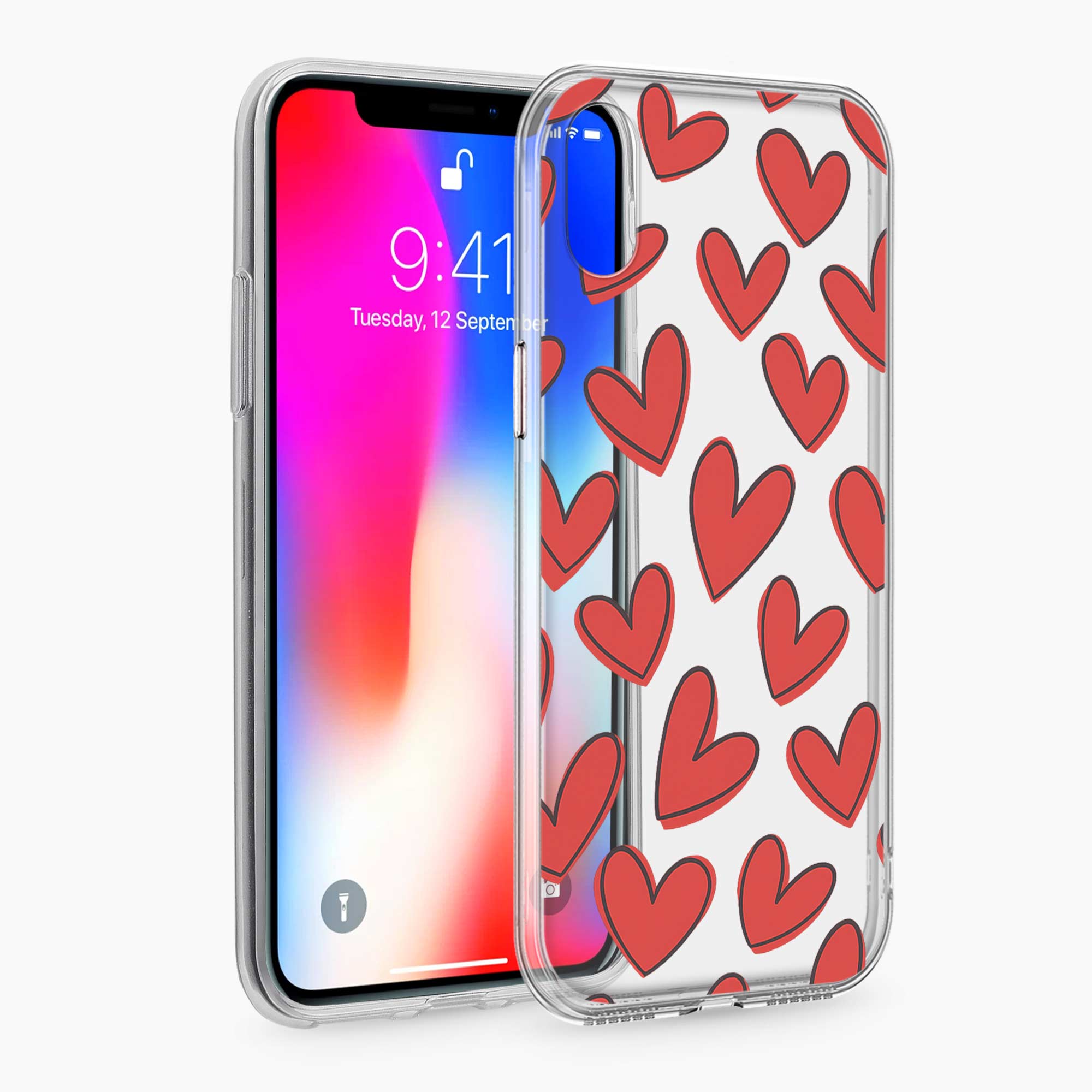 Red Hearts iPhone X Silicone Back Cover