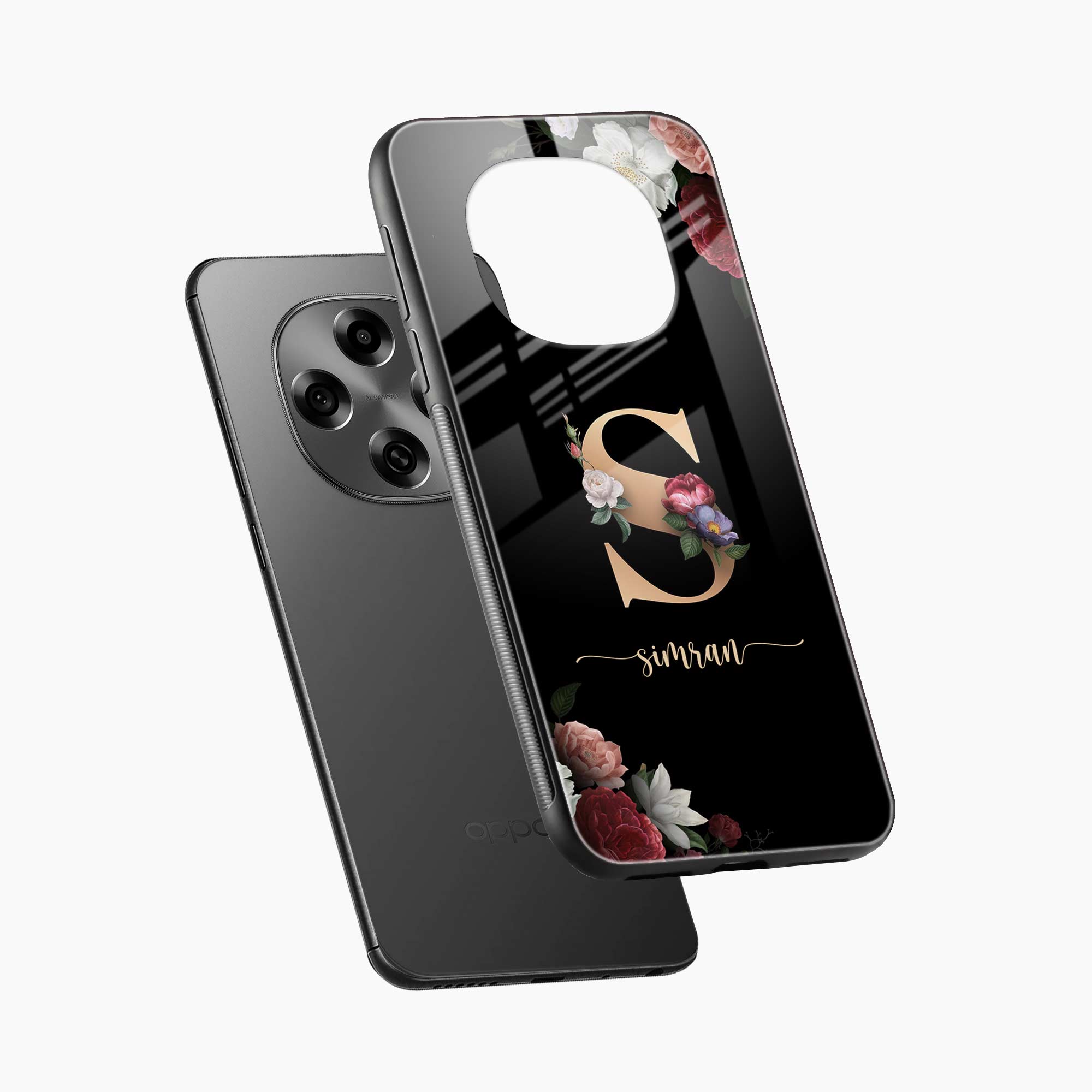 Black Floral Name Personalised Oppo F31 Pro 5G Back Cover