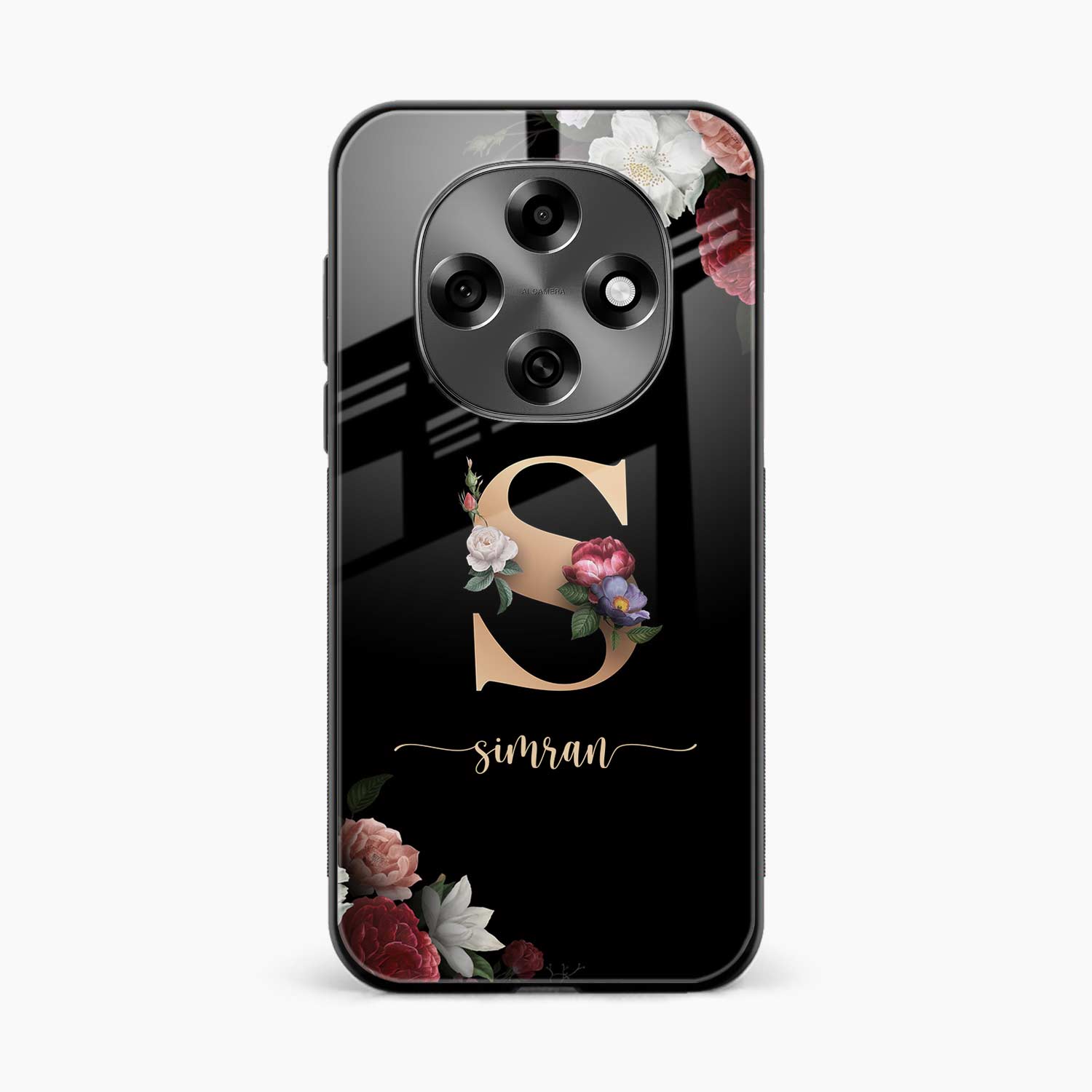 Black Floral Name Personalised Oppo F31 Pro 5G Back Cover