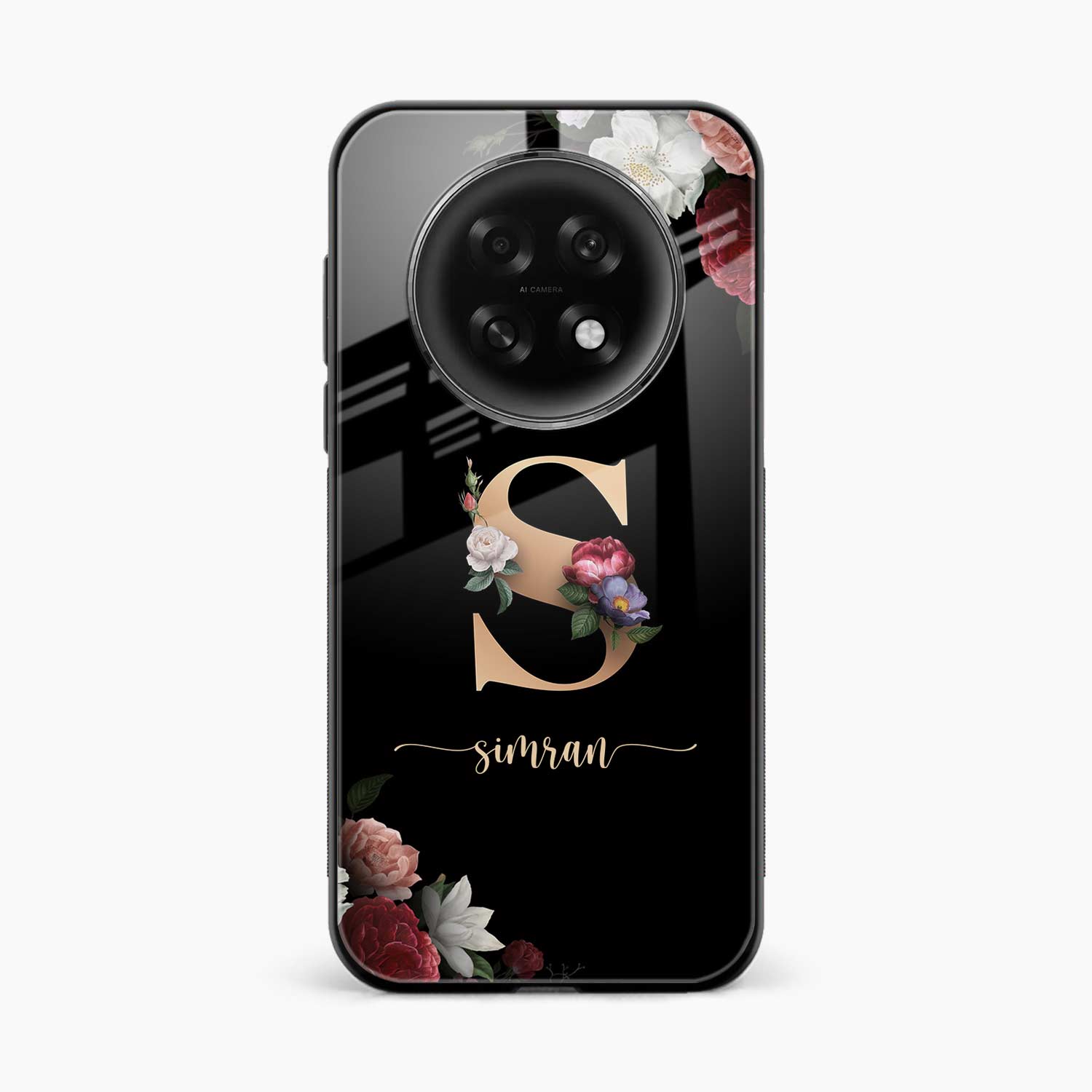 Black Floral Name Personalised Oppo F31 Pro Plus 5G Back Cover