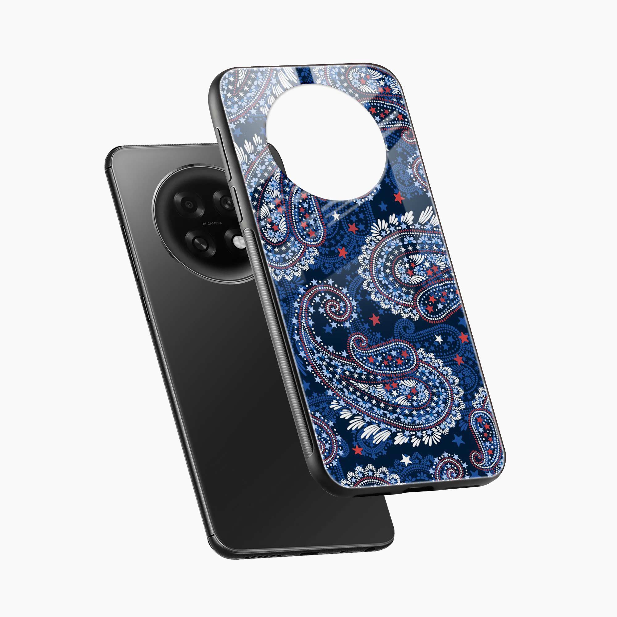 Blue Colored Classical Pattern Oppo F31 Pro Plus 5G Back Cover