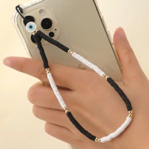 Black & White Small Beads Phone Charm Strap