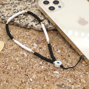 Black & White Small Beads Phone Charm Strap