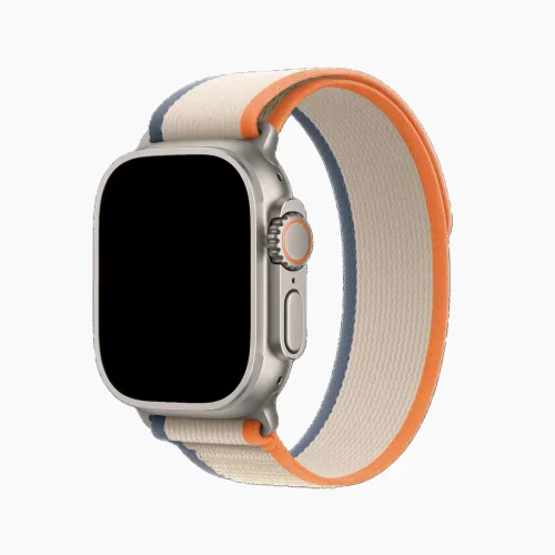 Pull Tab Nylon Weave Apple Watch Band - Grey Orange (42/44/45/46/49/Series10)