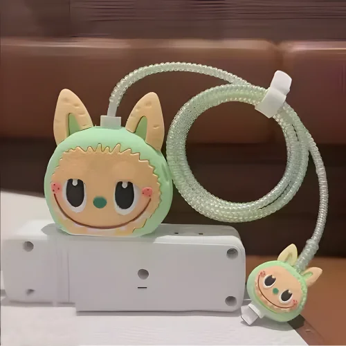 Labubu Charger Cover With Spiral Cable Protectors Sleeve