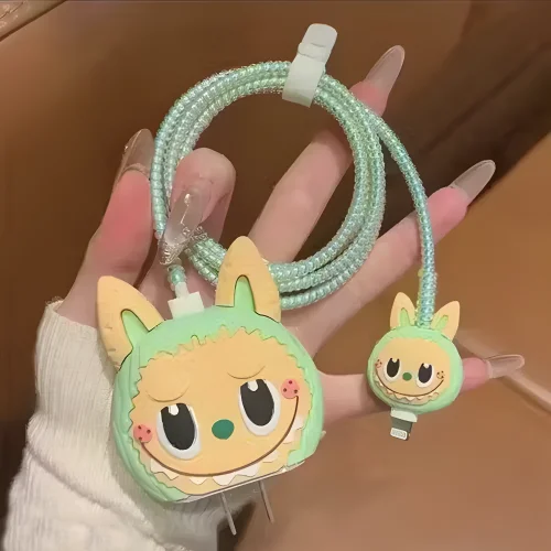 Labubu Charger Cover With Spiral Cable Protectors Sleeve