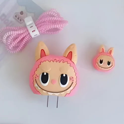 Labubu Charger Cover With Spiral Cable Protectors Sleeve