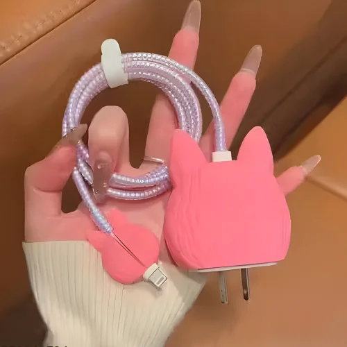 Labubu Charger Cover With Spiral Cable Protectors Sleeve