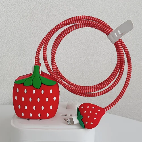 Strawberry Charger Cover With Spiral Cable Protectors Sleeve