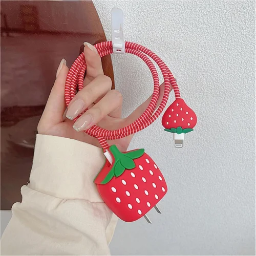 Strawberry Charger Cover With Spiral Cable Protectors Sleeve