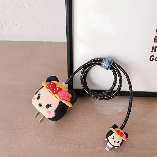 Minnie Mouse Charger Cover With Spiral Cable Protectors Sleeve
