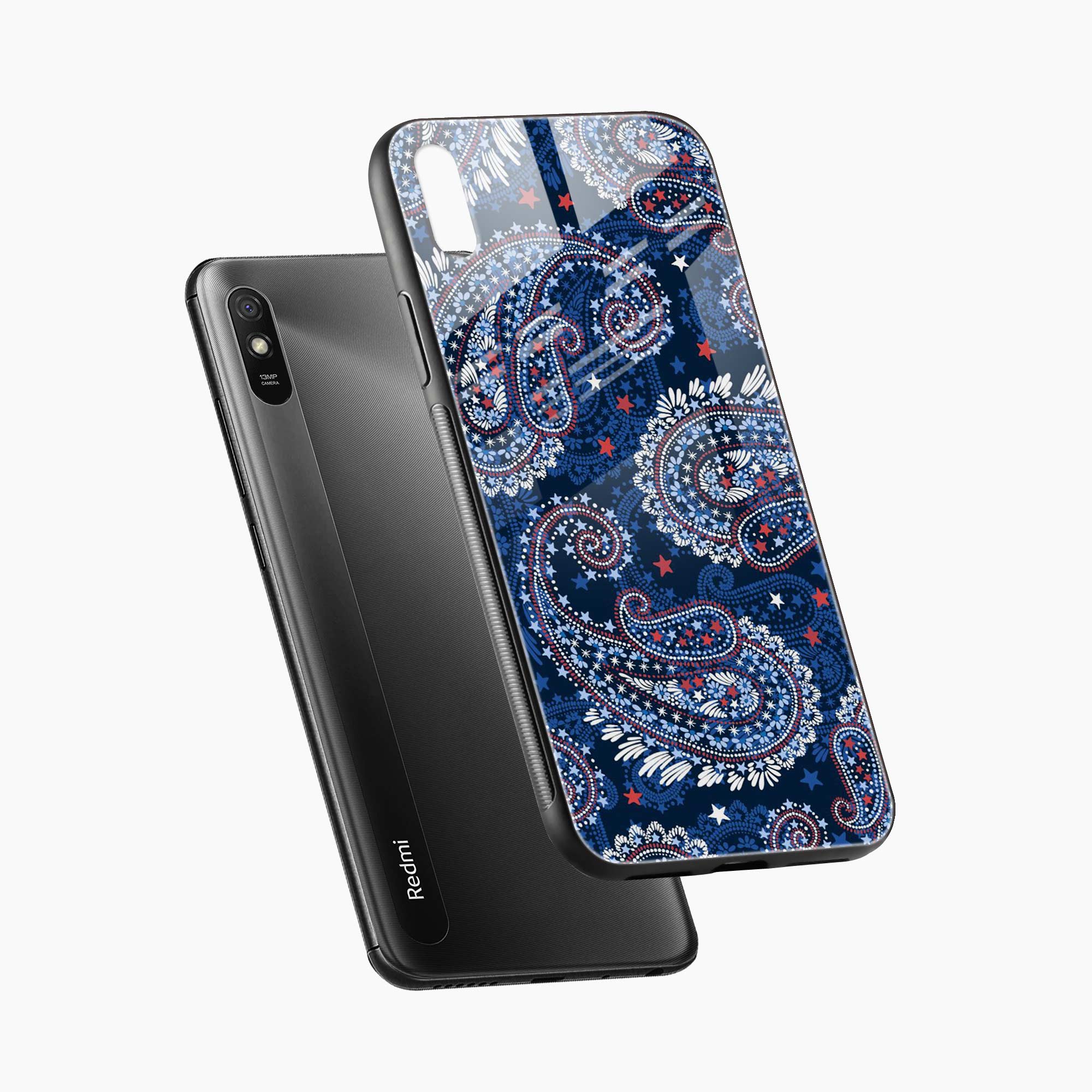 Blue Colored Classical Pattern Redmi 9i Sport Back Cover